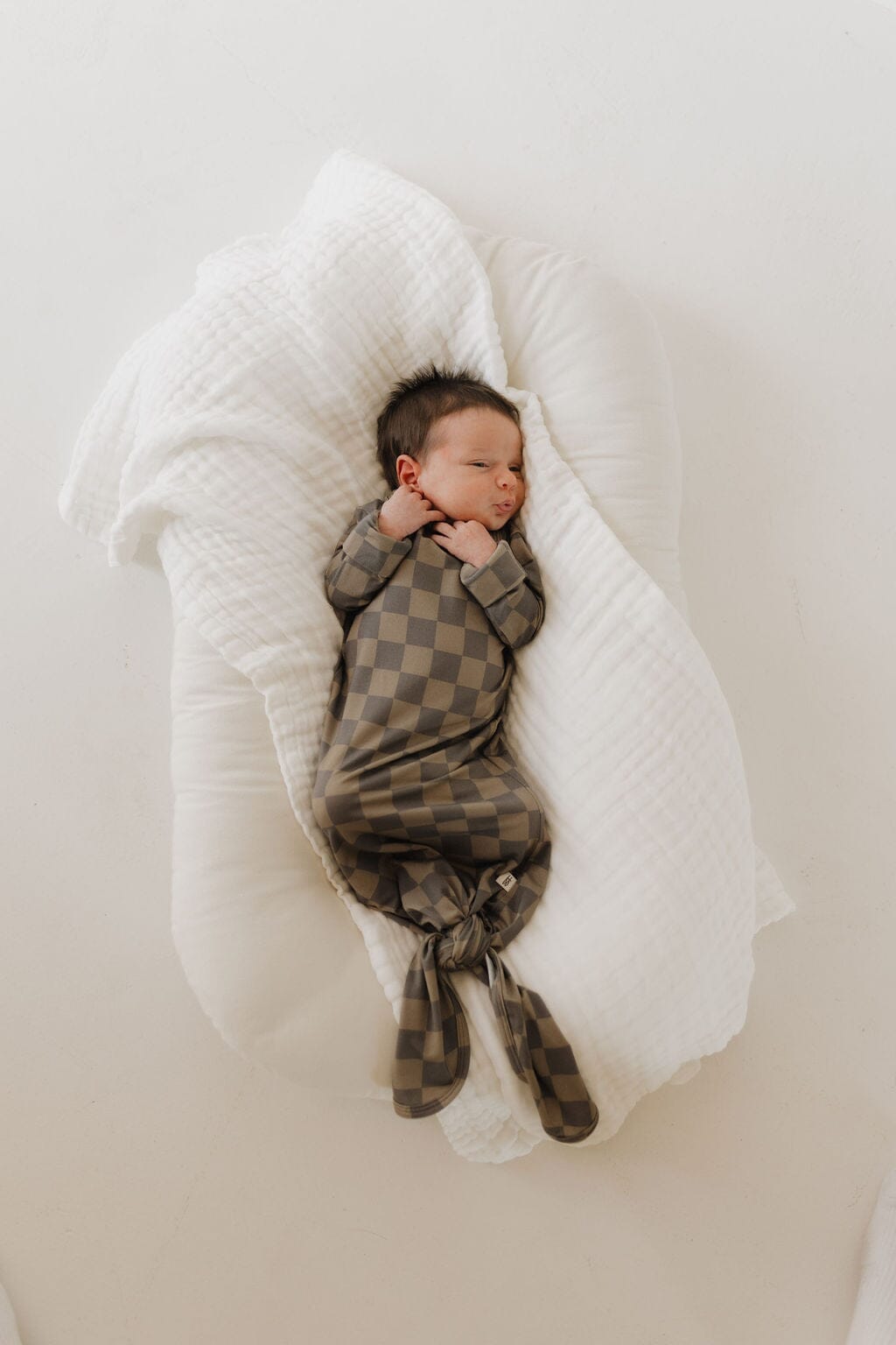 Bamboo Knotted Gown | Faded Checkerboard Knotted Gown forever french baby