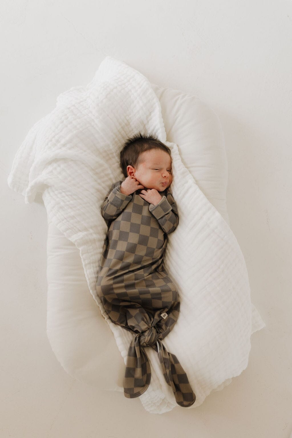 Bamboo Knotted Gown | Faded Checkerboard Knotted Gown forever french baby