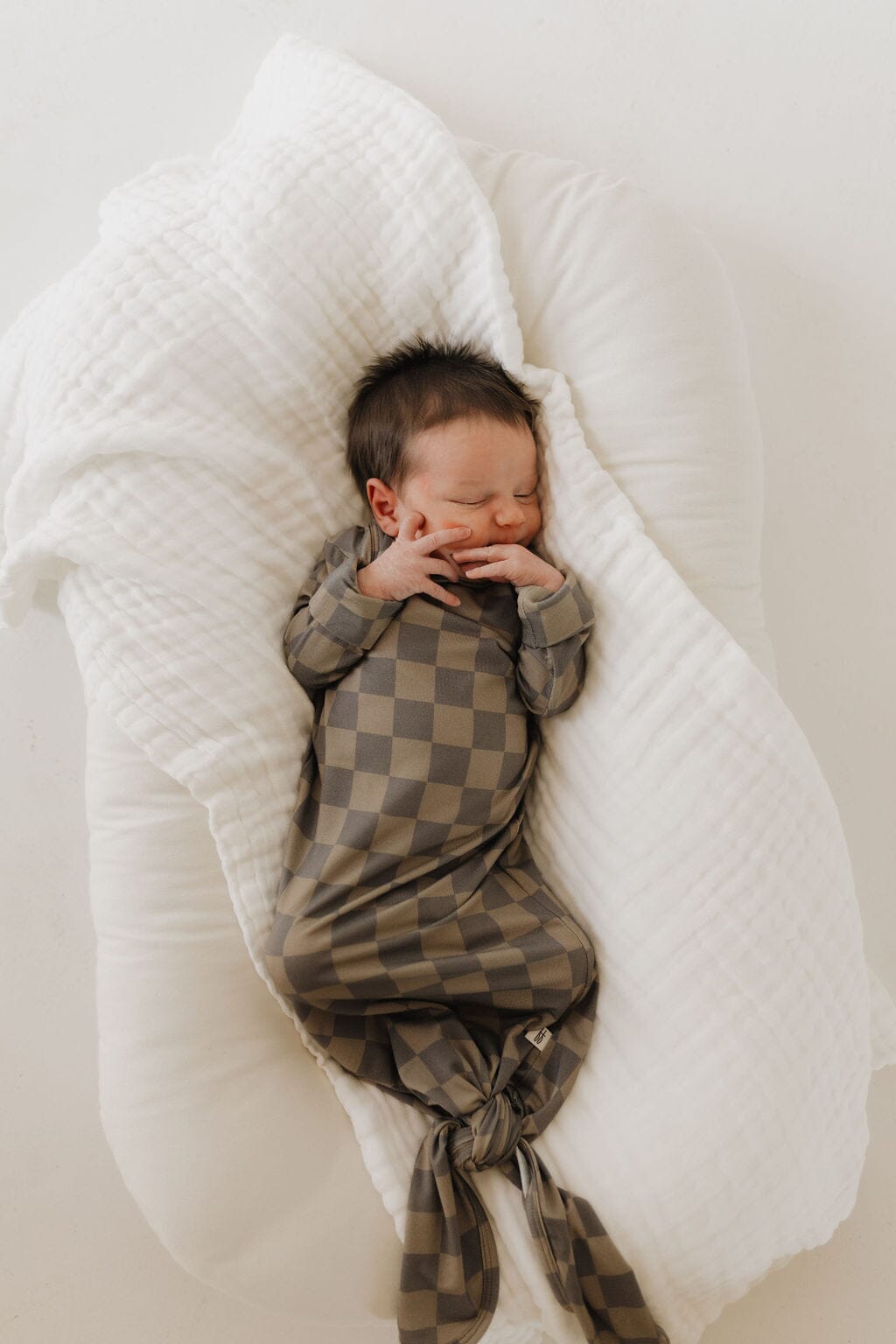 Bamboo Knotted Gown | Faded Checkerboard Knotted Gown forever french baby