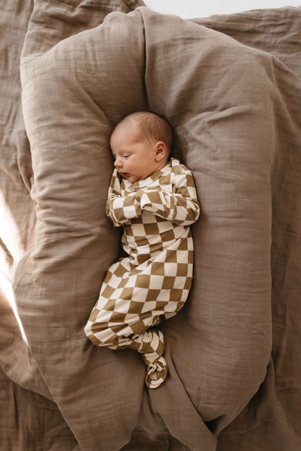 Bamboo Knotted Gown | Olive Checkerboard forever french baby