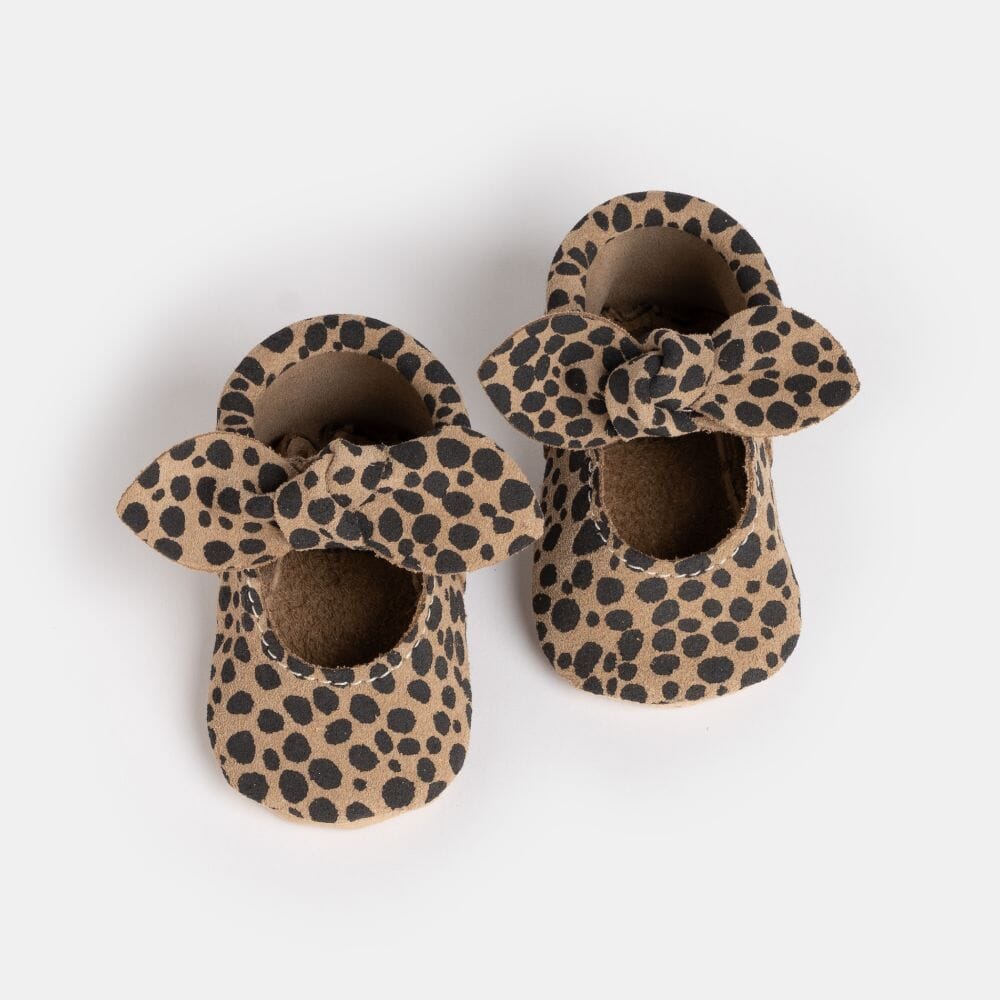 Cheetah Knotted Bow Baby Shoe Knotted Bow Mocc Soft Sole
