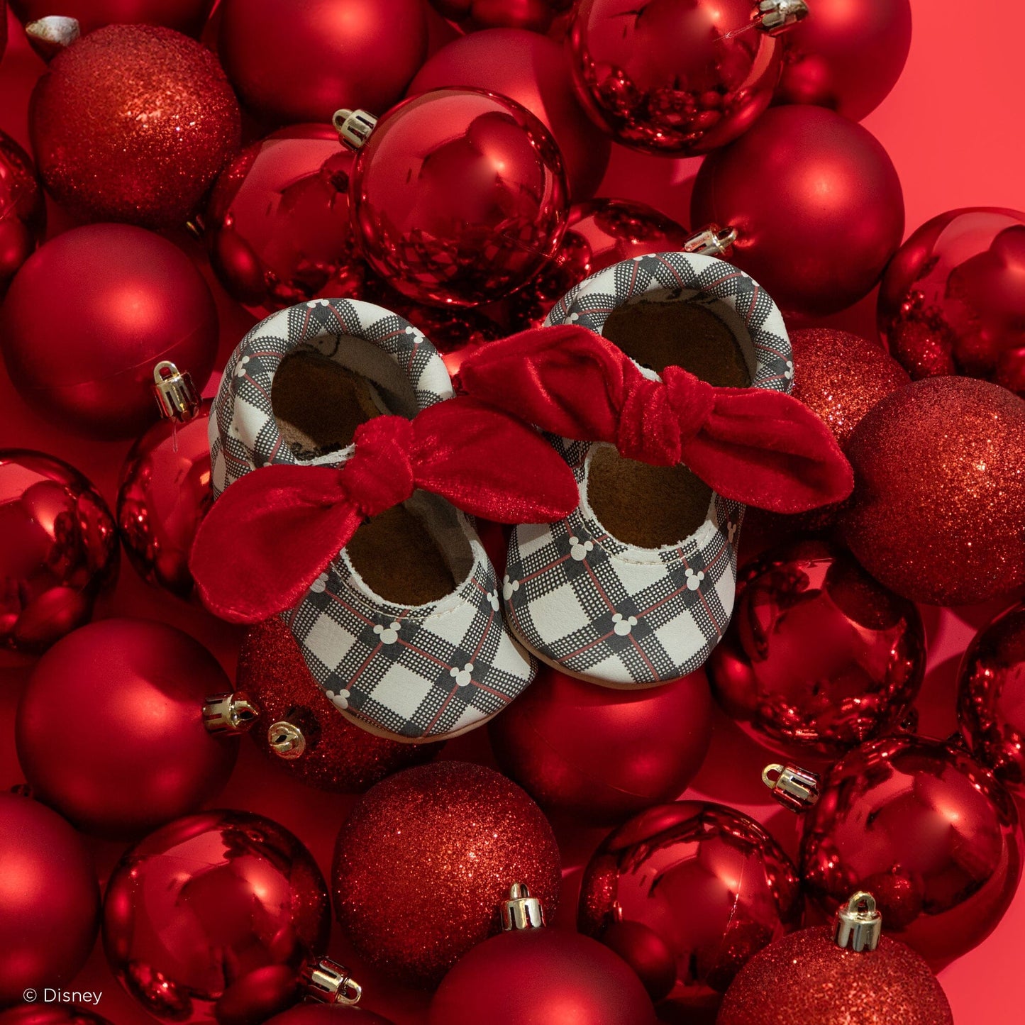 (Coming Soon) Disney Mickey Plaid Knotted Bow Baby Shoe Knotted Bow Mocc Soft Sole