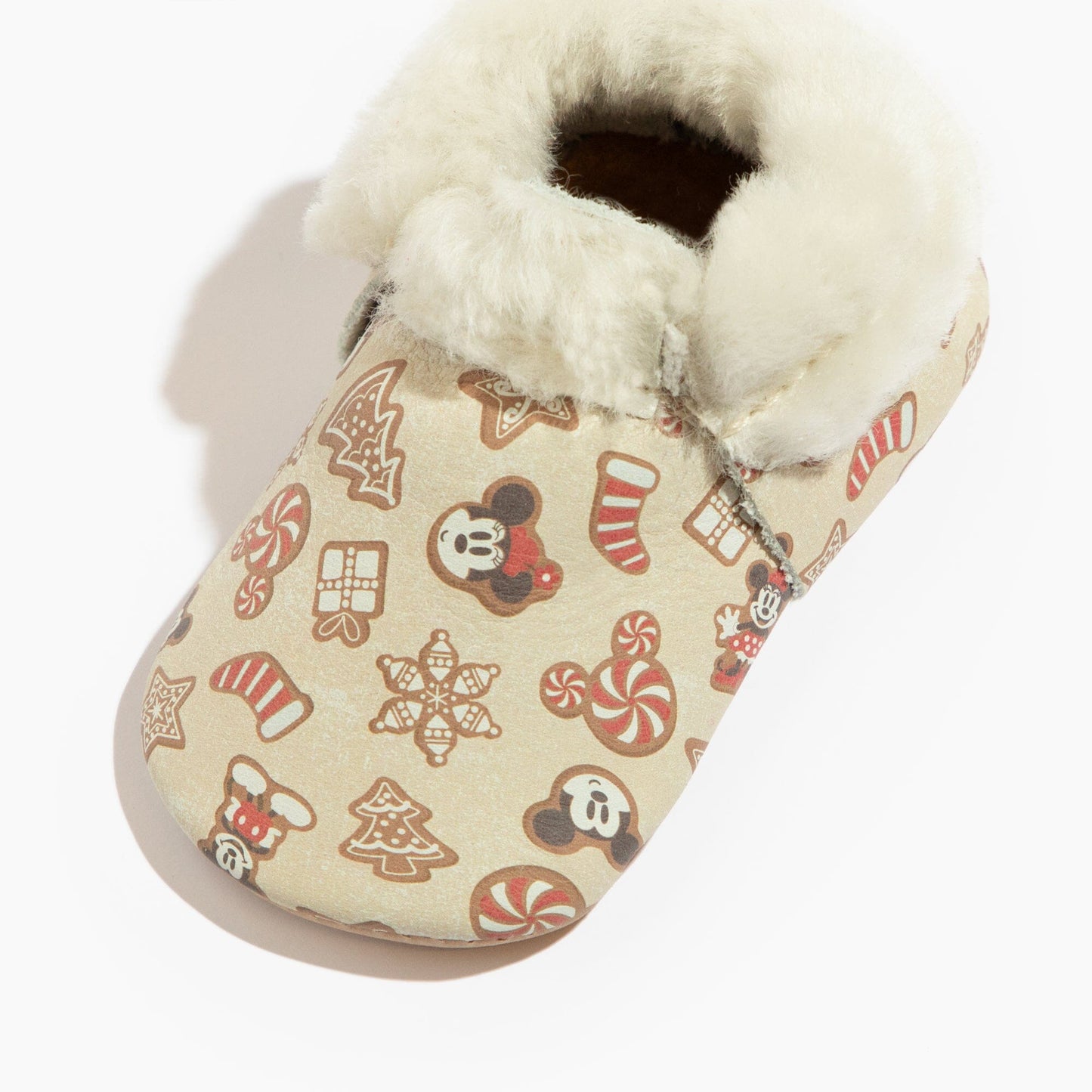 (Coming Soon) Disney Mickey and Minnie Gingerbread Shearling Baby Shoe Shearling Mocc Soft Sole