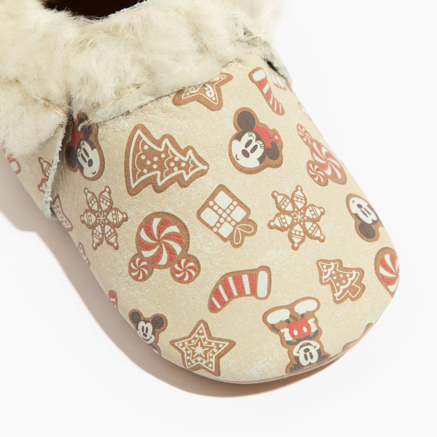 (Coming Soon) Disney Mickey and Minnie Gingerbread Shearling Baby Shoe Shearling Mocc Soft Sole