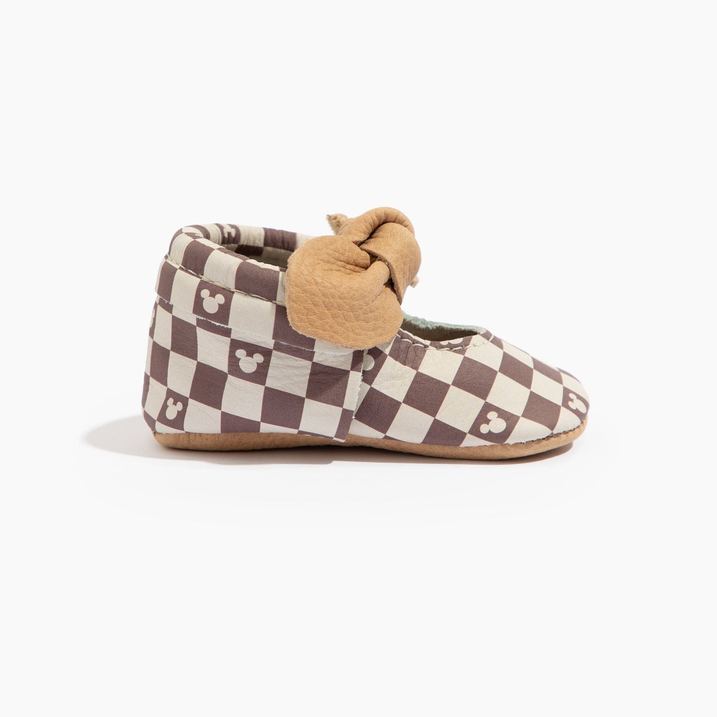 Disney Mocha Mickey Mouse Knotted Bow Baby Shoe Knotted Bow Mocc Soft Sole