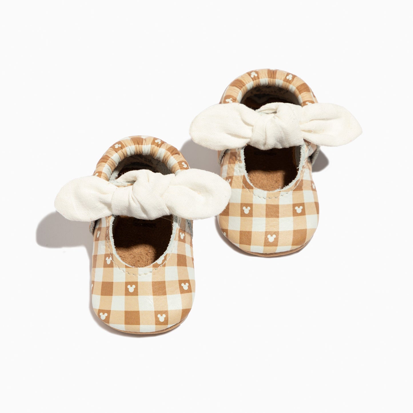 Disney Gingham Mickey Mouse Knotted Bow Baby Shoe Knotted Bow Mocc Soft Sole
