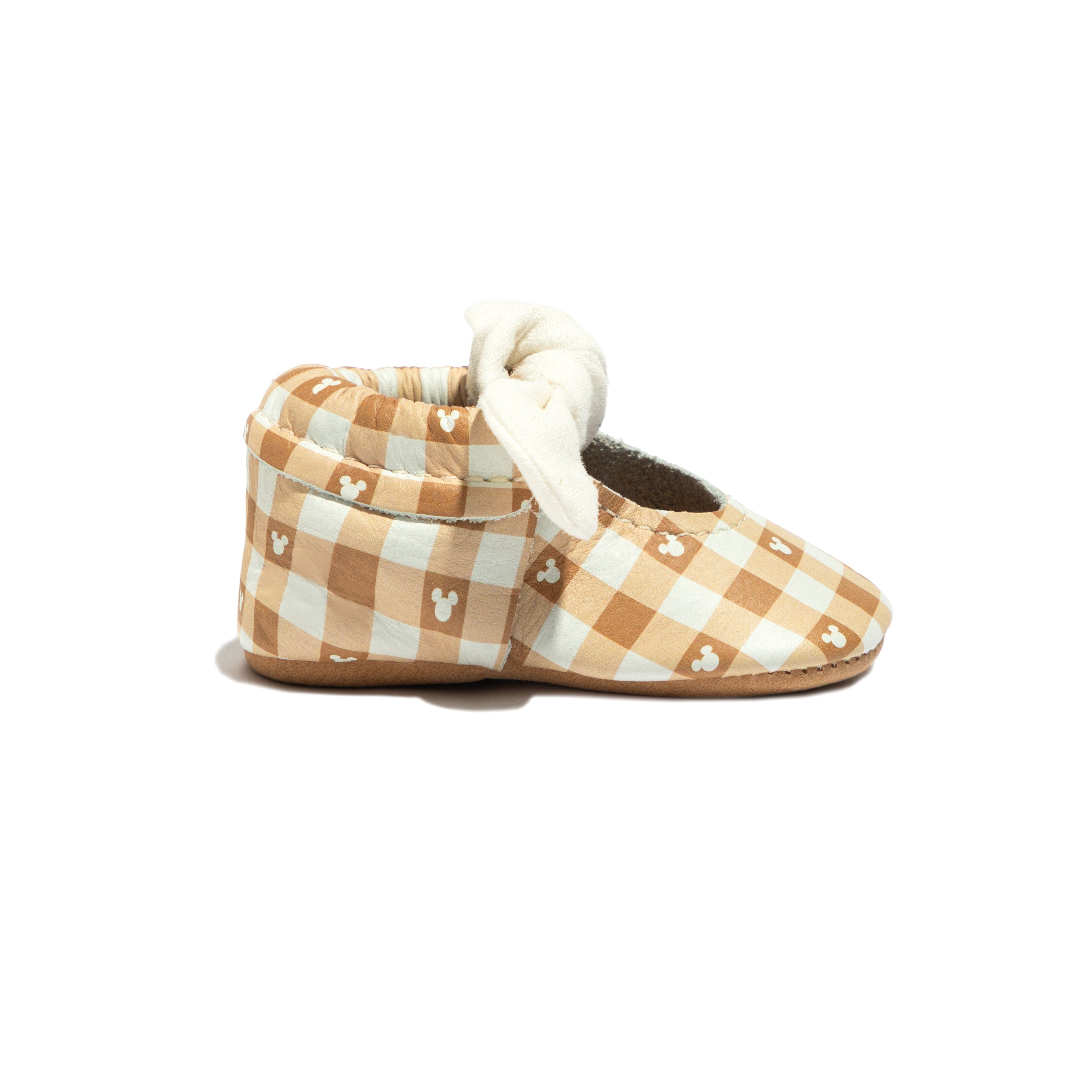 Disney Gingham Mickey Mouse Knotted Bow Baby Shoe Knotted Bow Mocc Soft Sole