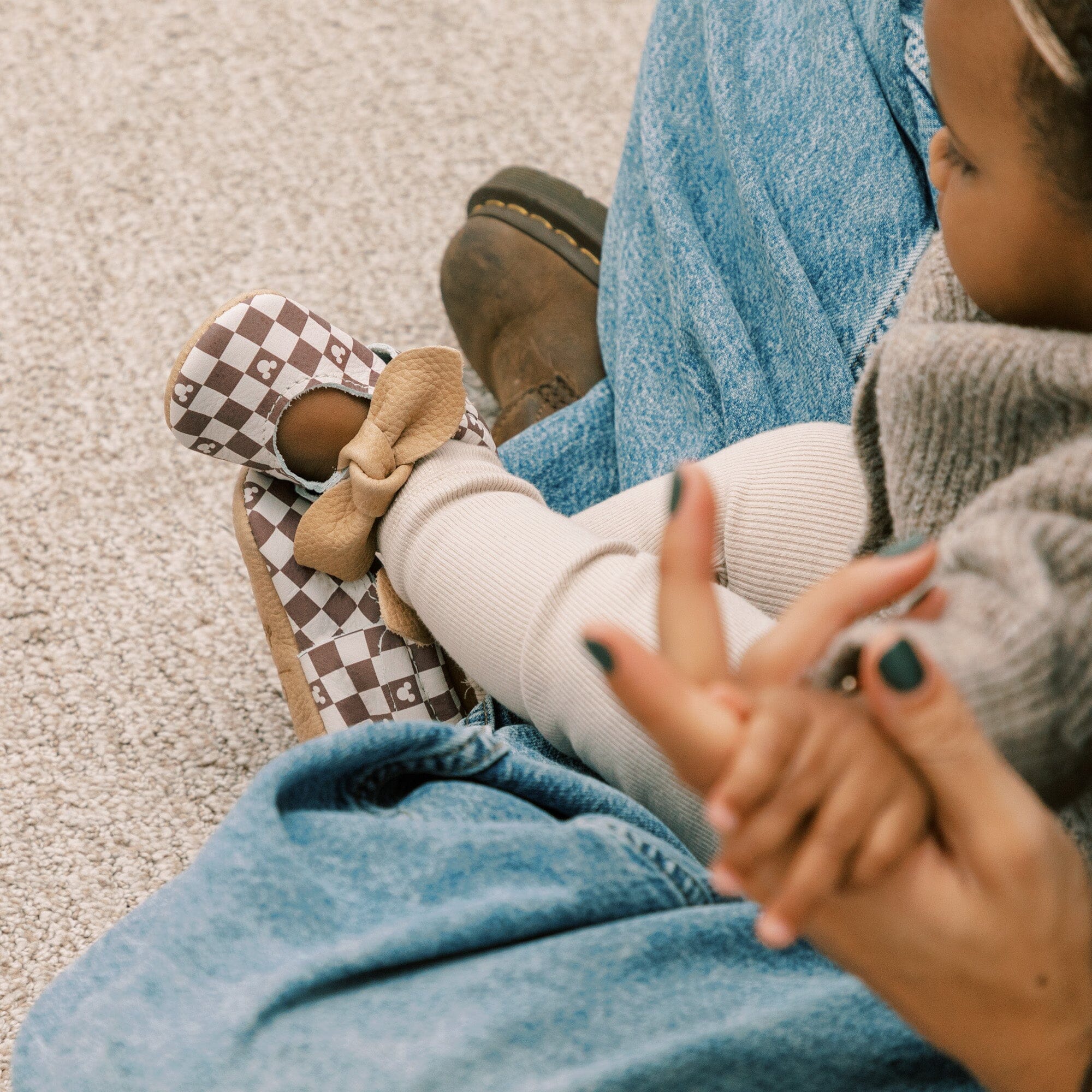 Disney Mocha Mickey Mouse Knotted Bow Baby Shoe Knotted Bow Mocc Soft Sole