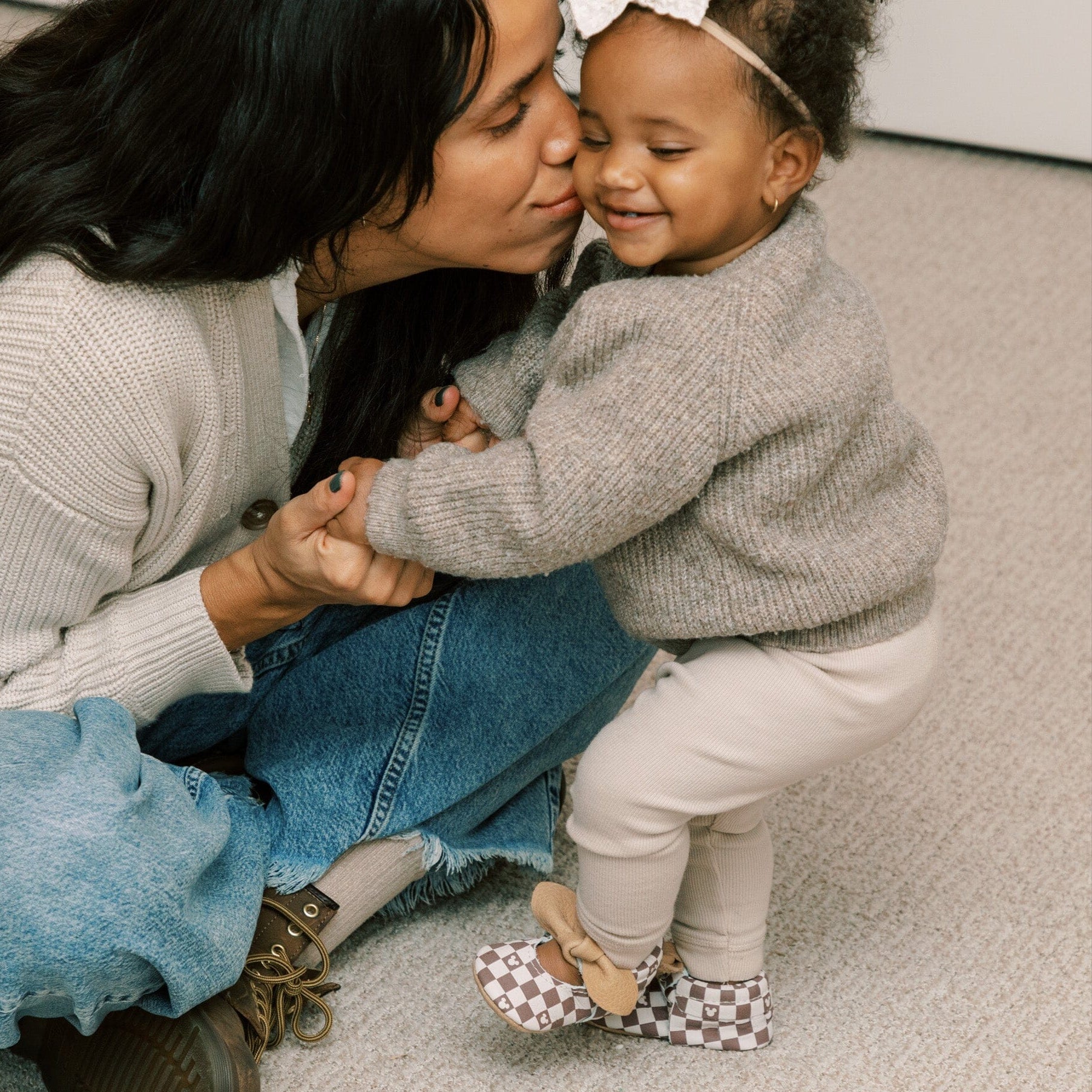 Disney Mocha Mickey Mouse Knotted Bow Baby Shoe Knotted Bow Mocc Soft Sole