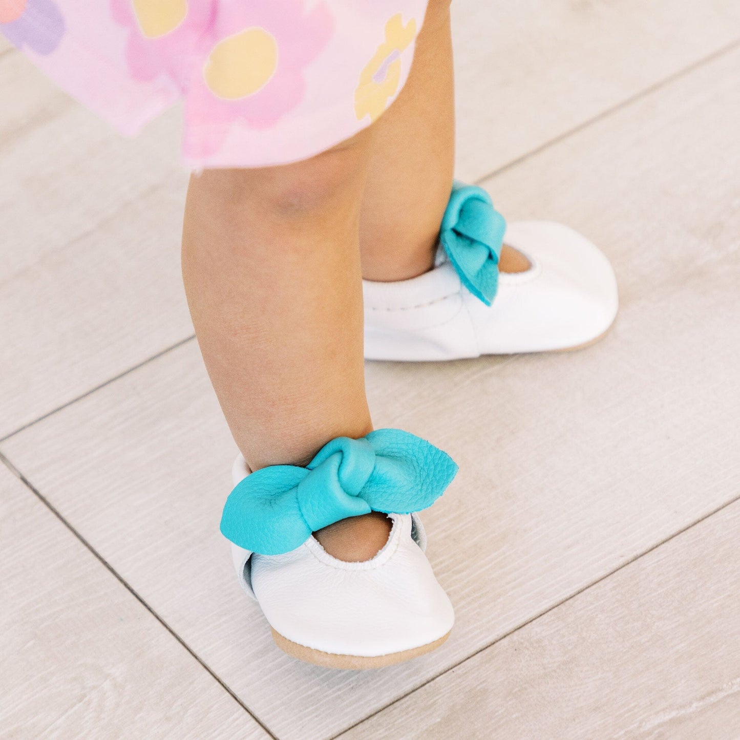 Taffy Aqua Knotted Bow Baby Shoe Knotted Bow Mocc Soft Sole