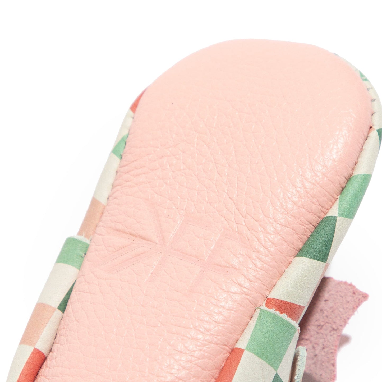 Peppermint Check Bow Baby Shoe Bow Mocc Soft Sole