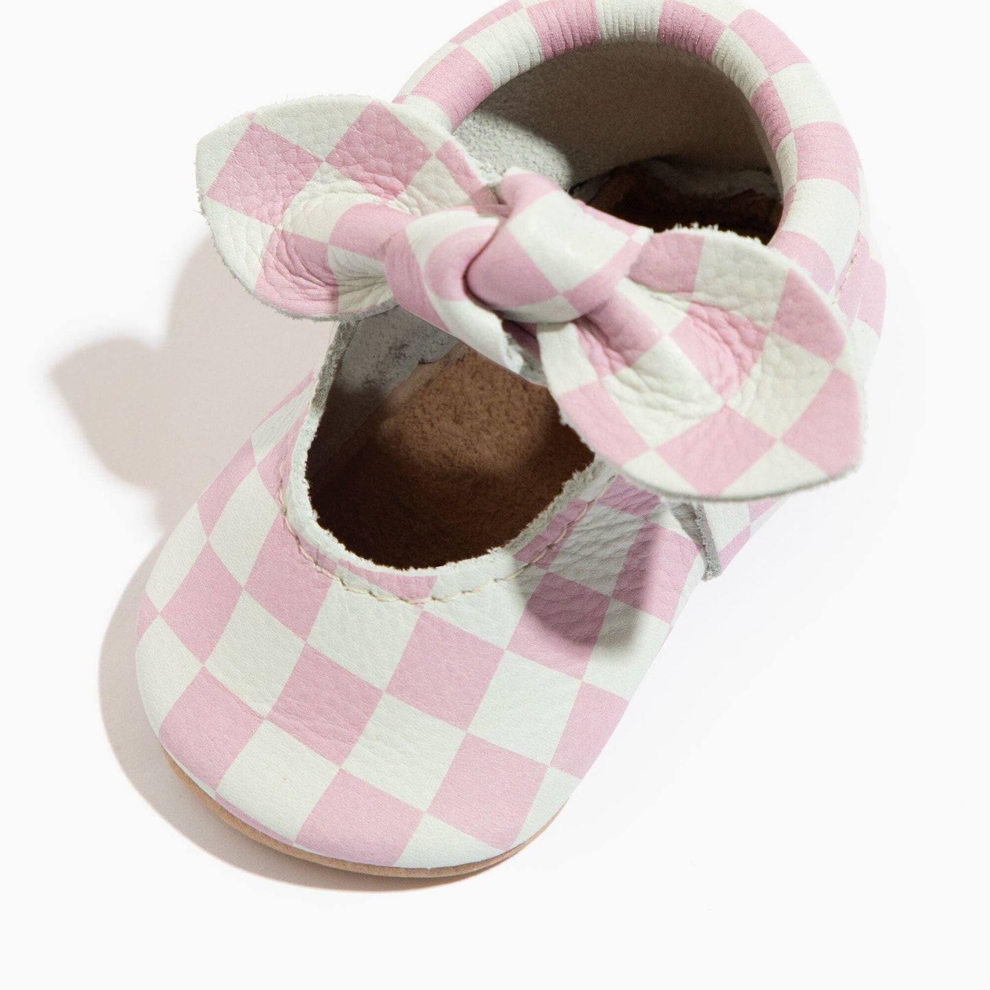 Petal Pink Check Knotted Bow Baby Shoe Knotted Bow Mocc Soft Sole 