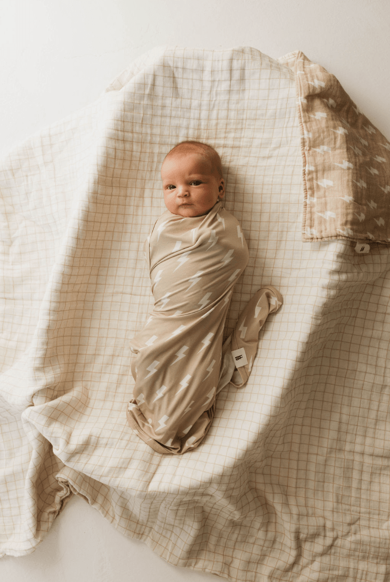 Bamboo Swaddle | Tan & Cream Lightning Bolt blanket forever french baby
