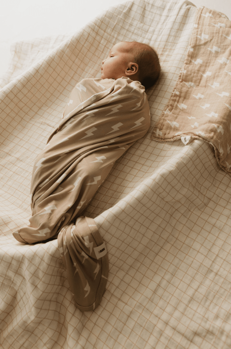 Bamboo Swaddle | Tan & Cream Lightning Bolt blanket forever french baby