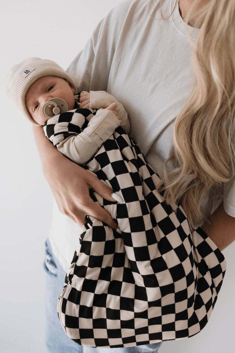 Bamboo Sleep Sack | Black Checkerboard sleep sack forever french baby