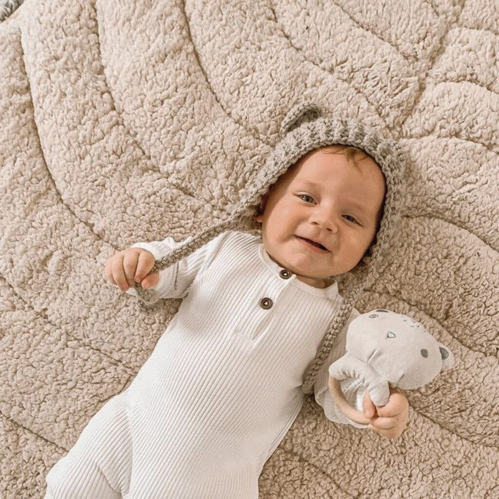 Leaf Shaped Sherpa & Cotton Baby Playmat - Ivory Jabaloo