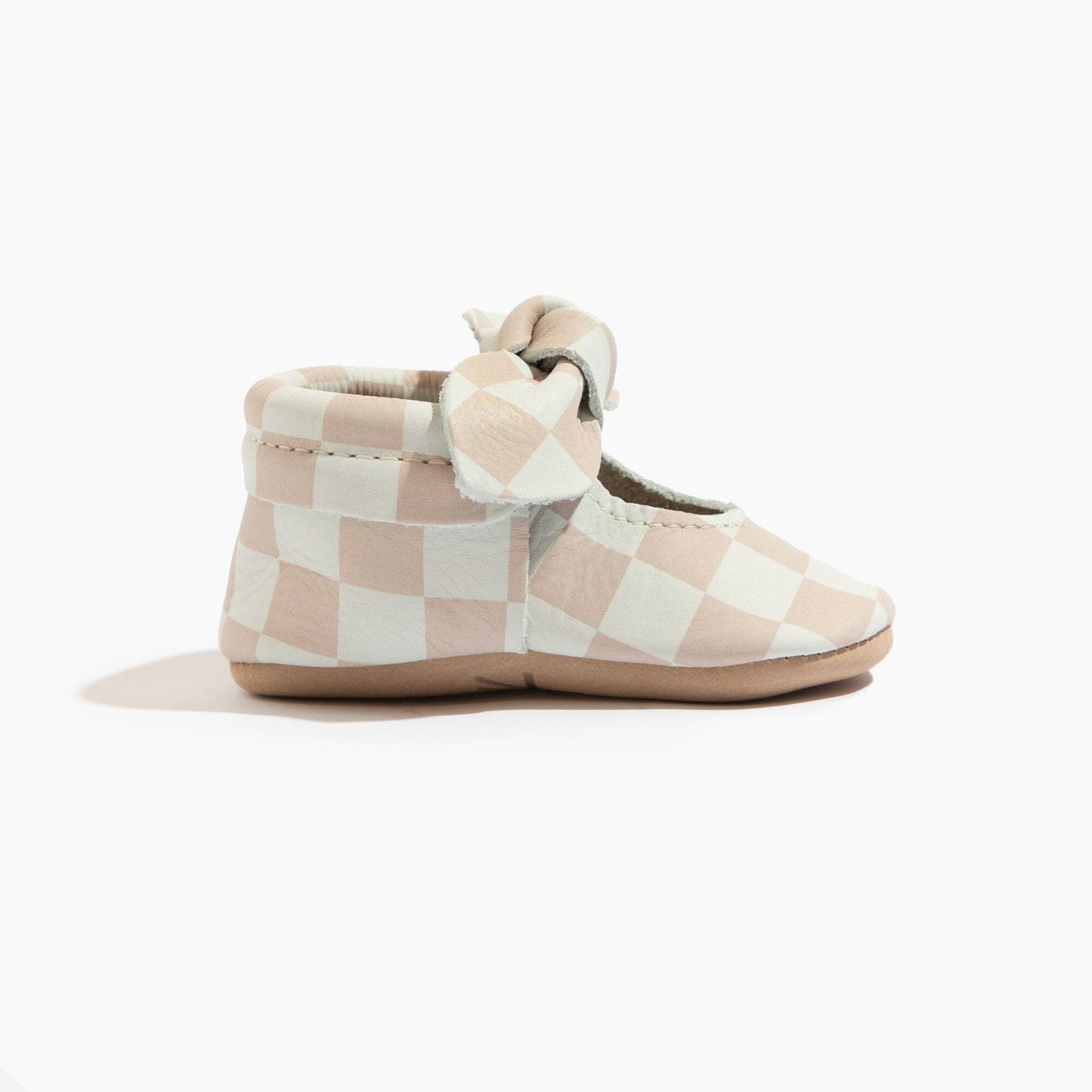 Trendy Tan Check Knotted Bow Baby Shoe Knotted Bow Mocc Soft Sole