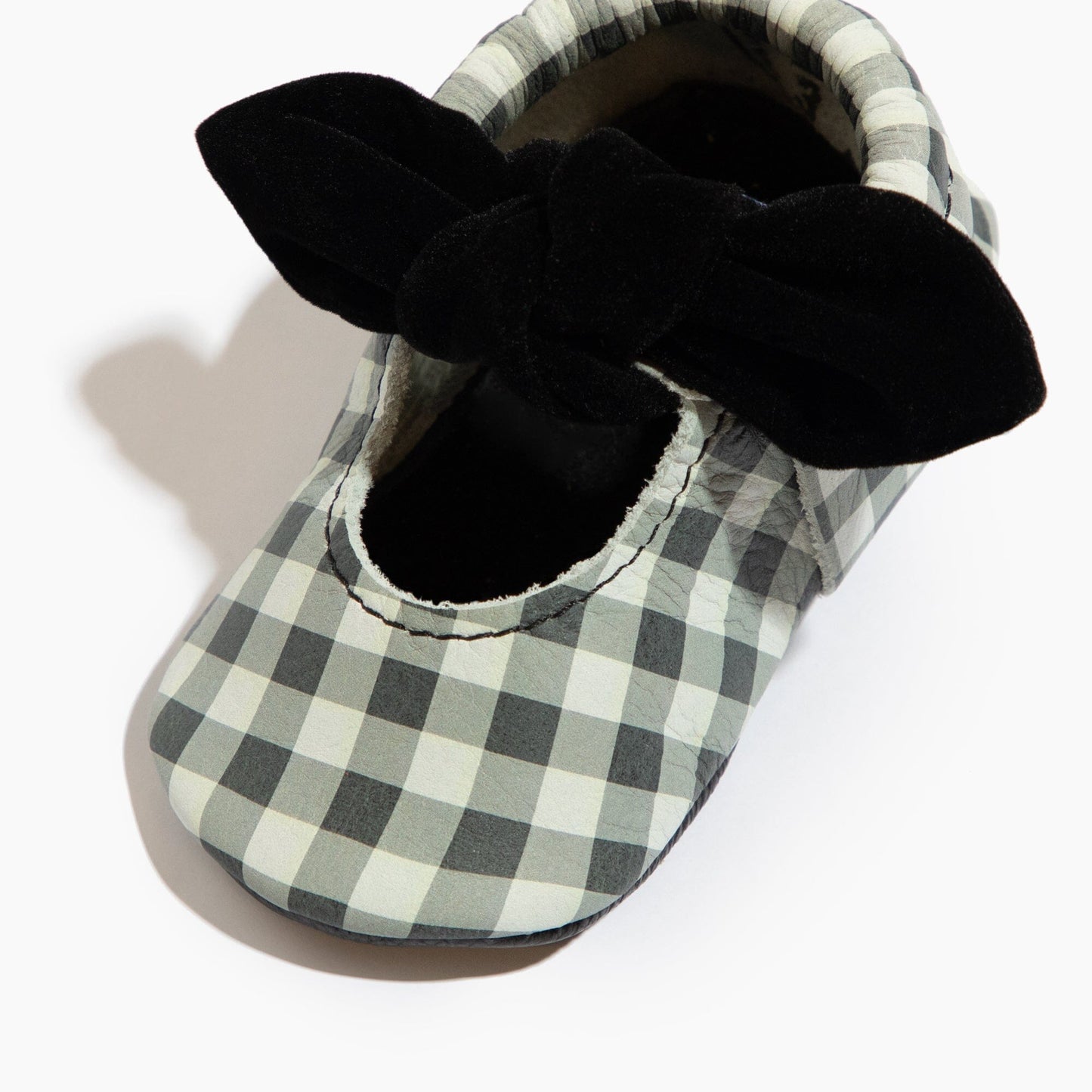 Velvet Check Knotted Bow Baby Shoe Knotted Bow Mocc Soft Sole