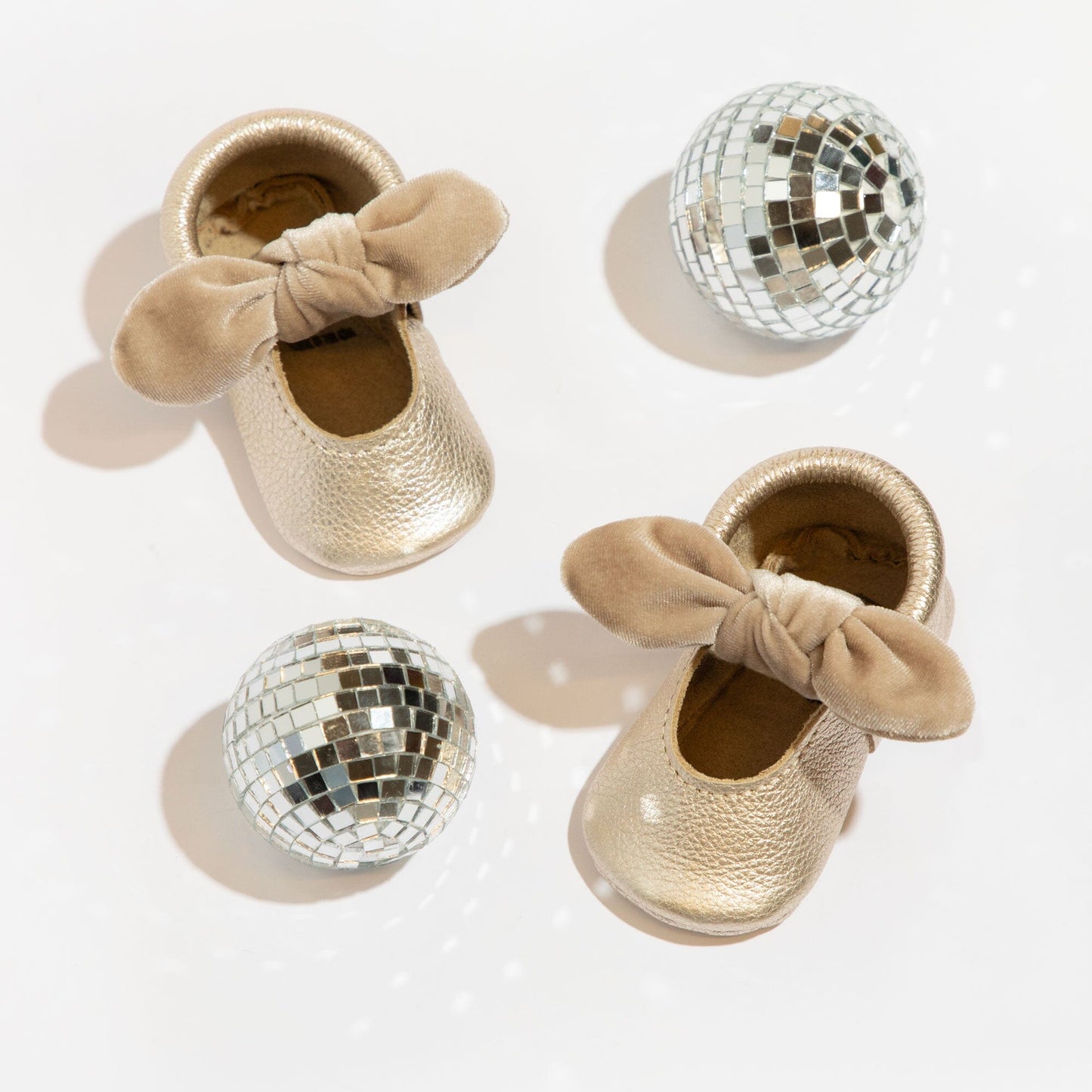 Champagne Velvet Knotted Bow Baby Shoe Knotted Bow Mocc Soft Sole