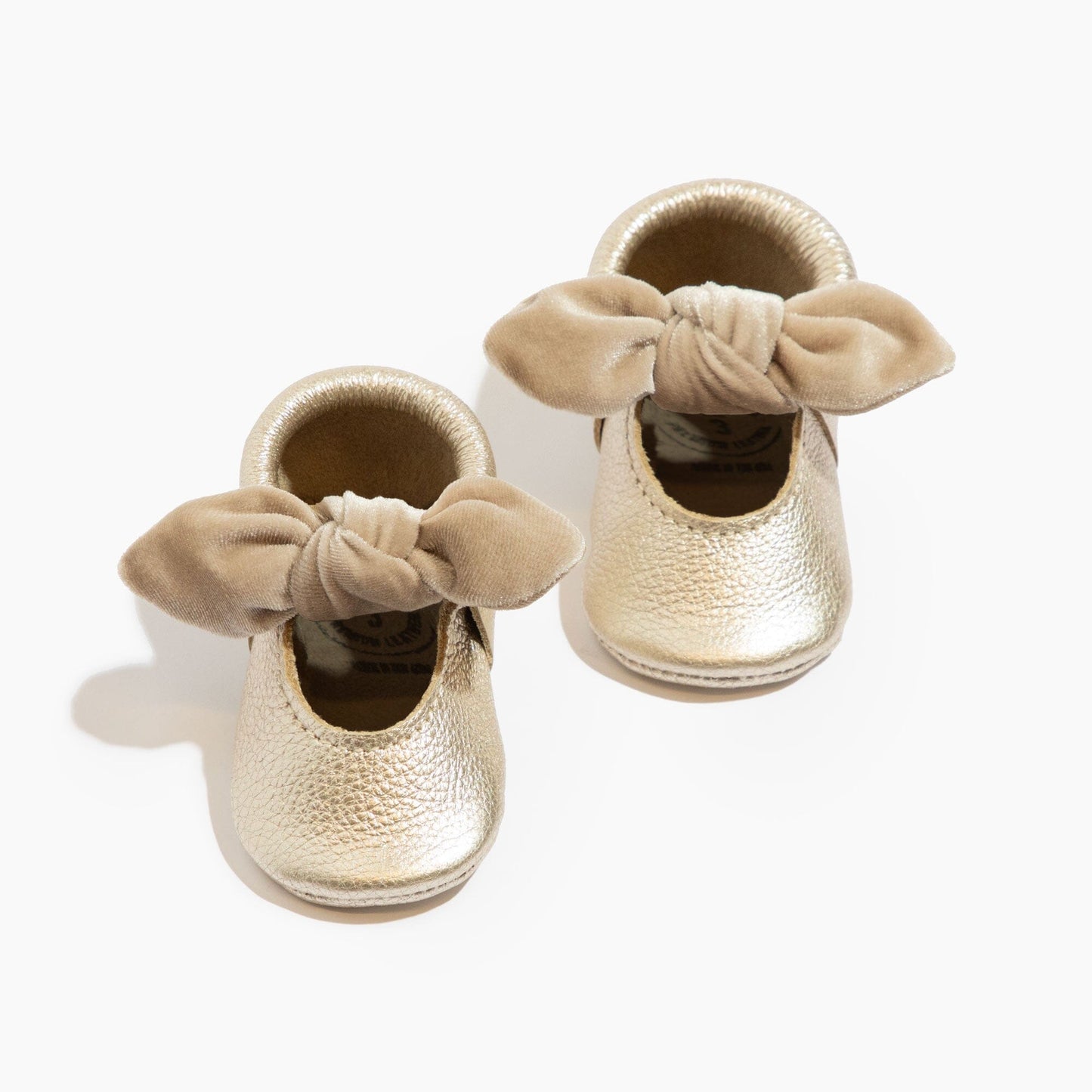 Champagne Velvet Knotted Bow Baby Shoe Knotted Bow Mocc Soft Sole