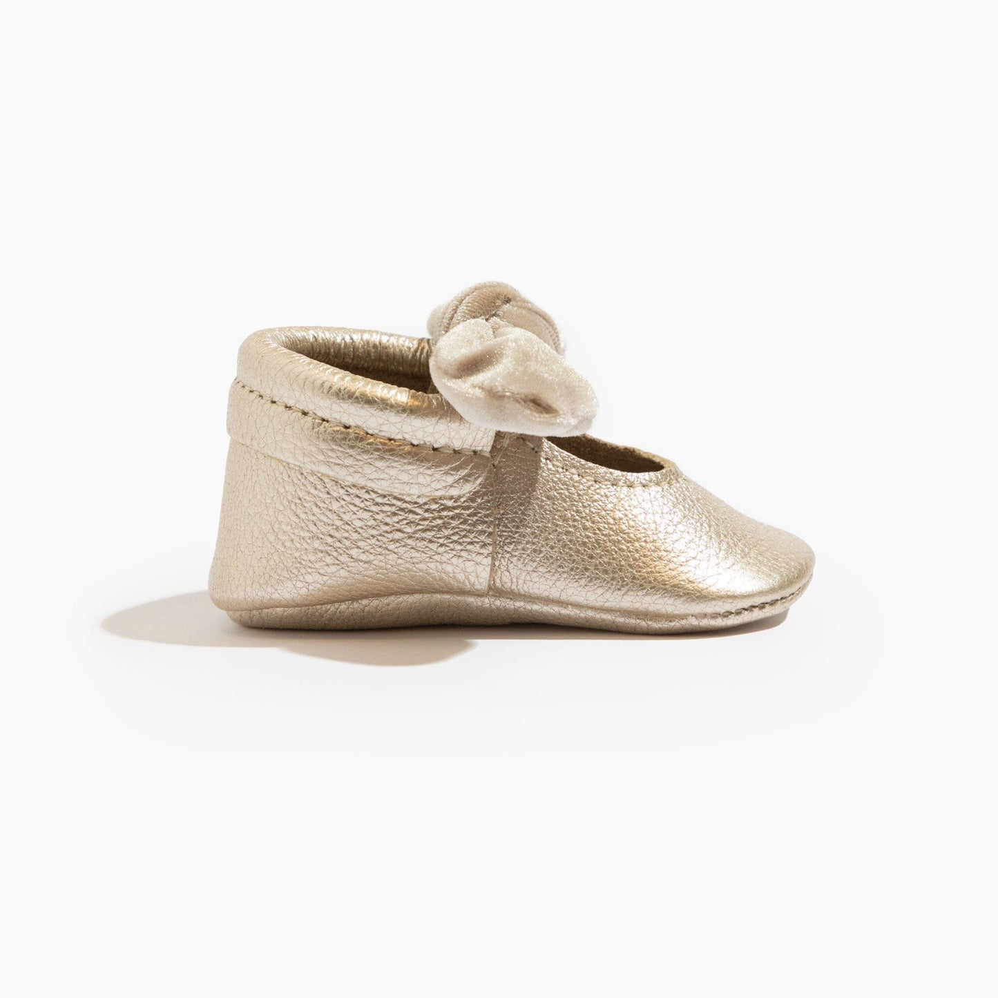 Champagne Velvet Knotted Bow Baby Shoe Knotted Bow Mocc Soft Sole