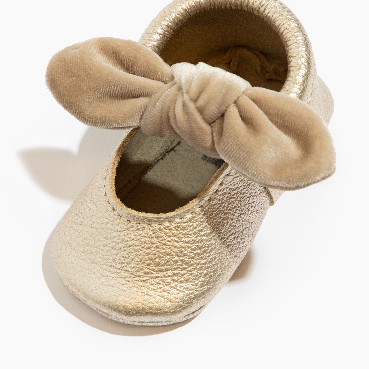 Champagne Velvet Knotted Bow Baby Shoe Knotted Bow Mocc Soft Sole