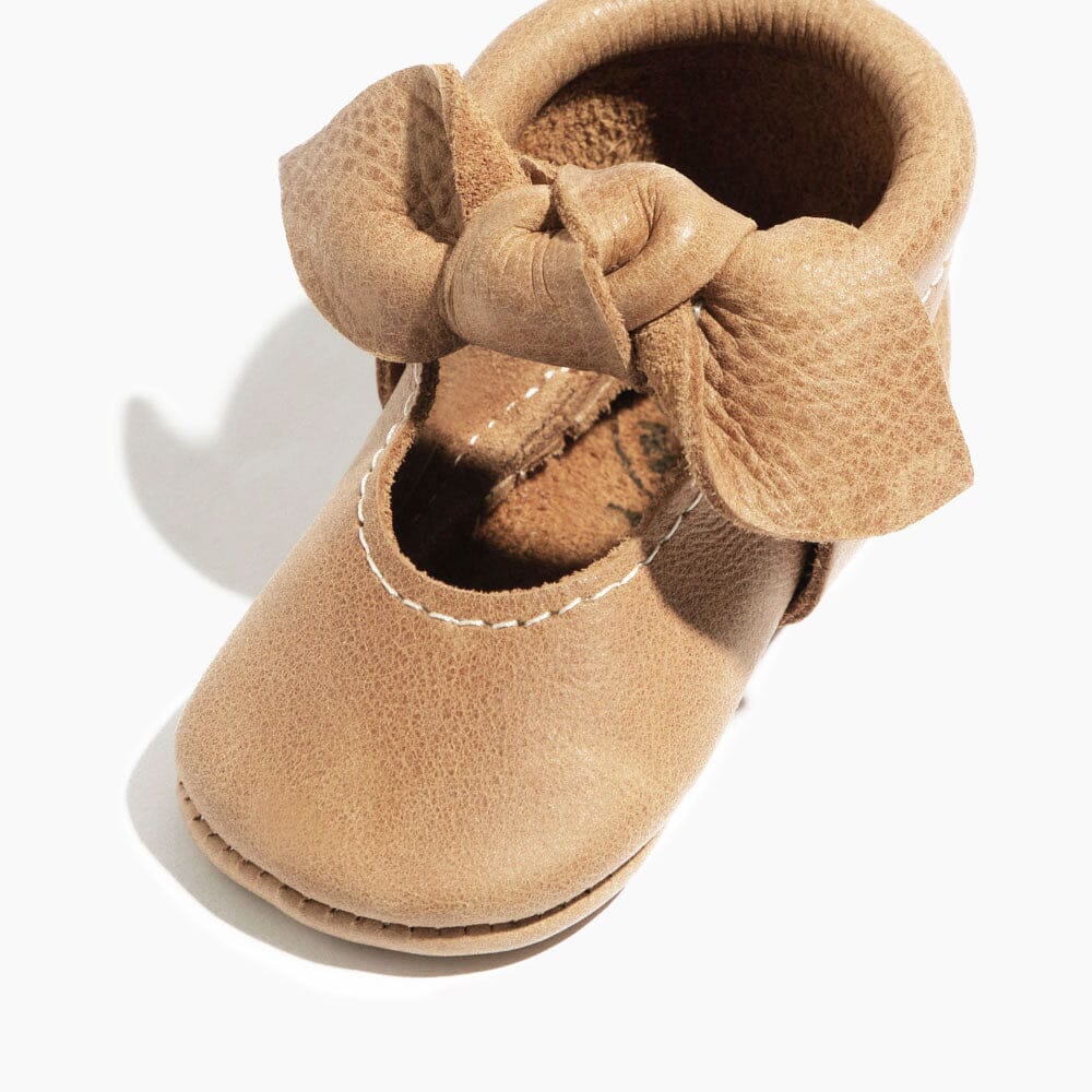 Weathered Brown Knotted Bow Baby Shoe Knotted Bow Mocc Soft Sole