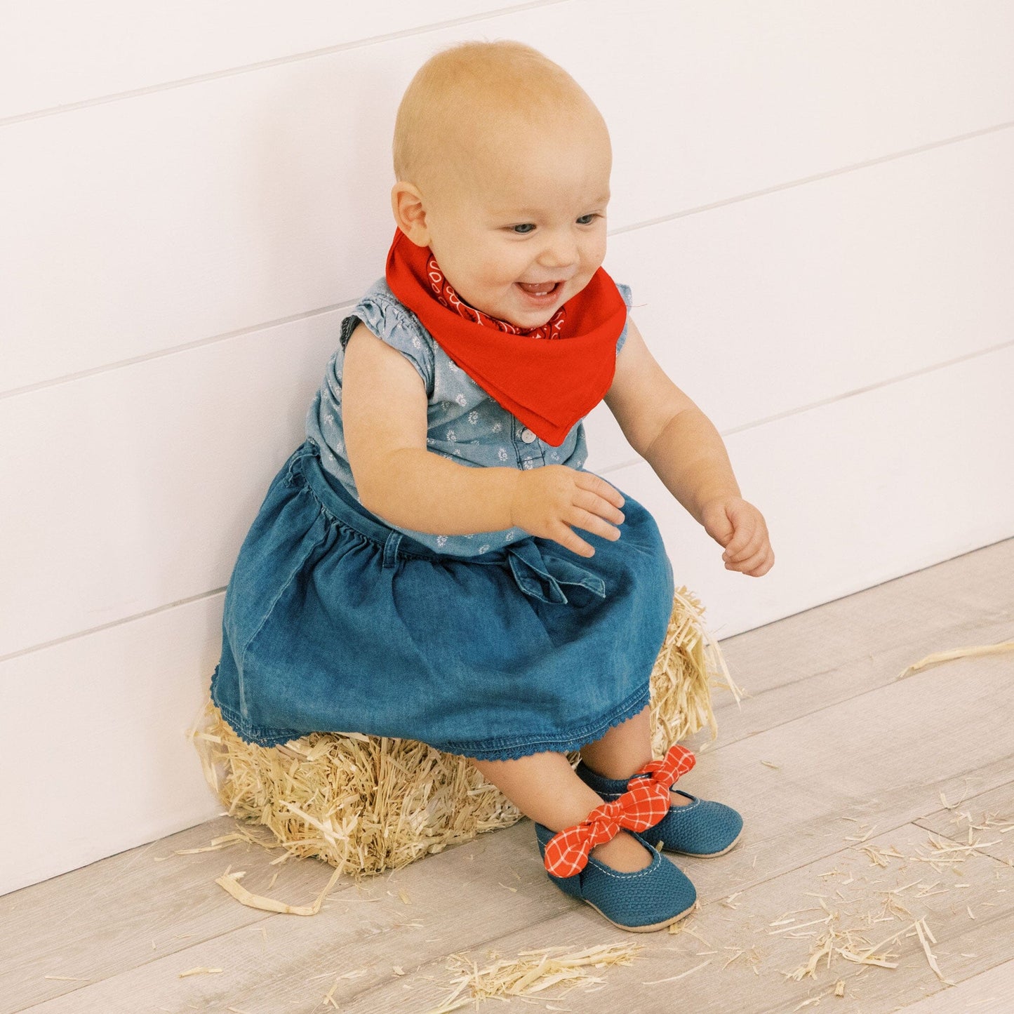 Blue Jean Knotted Bow Baby Shoe Knotted Bow Mocc Soft Sole