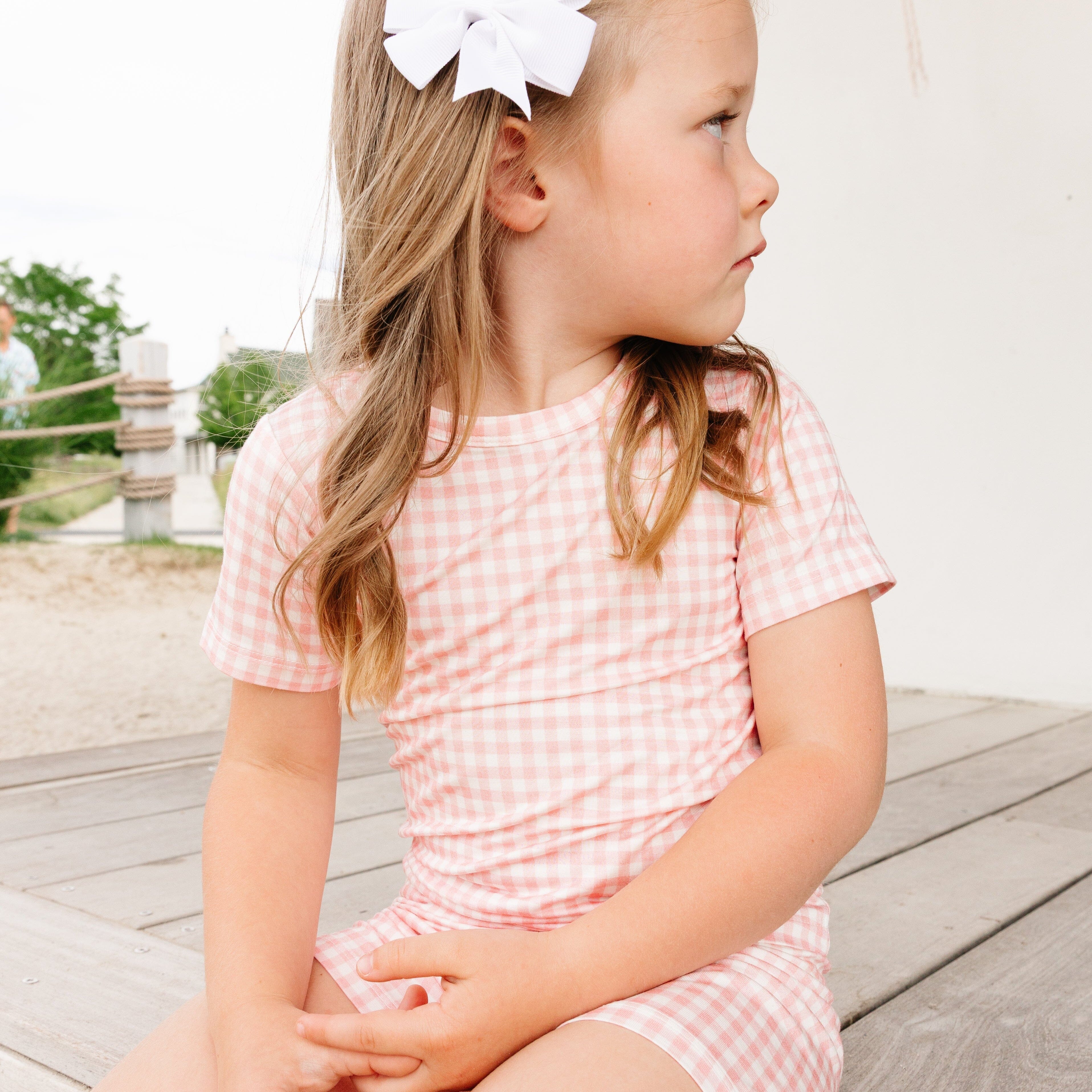 Sugar Gingham Short Sleeve & Shorts Bamboo Toddler Pajama Set Motette