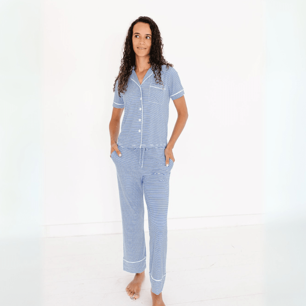 Cobalt Stripe Short Sleeve & Pants Bamboo Women's Pajama Set Motette