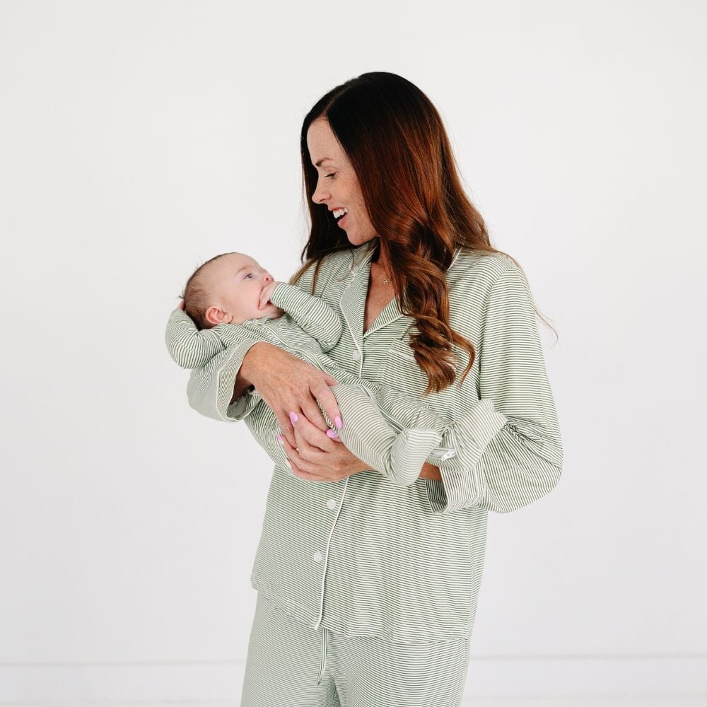Evergreen Stripe Long Sleeve & Pants Bamboo Women's Pajama Set Motette