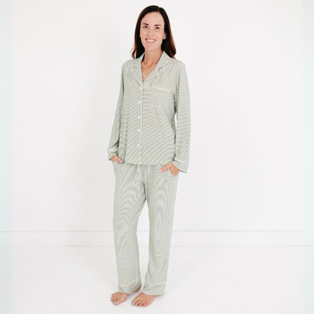 Evergreen Stripe Long Sleeve & Pants Bamboo Women's Pajama Set Motette