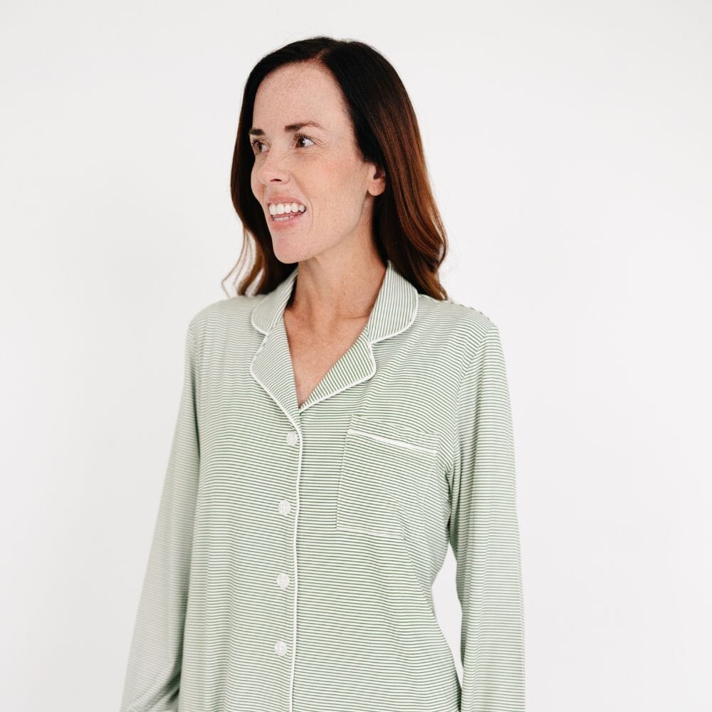 Evergreen Stripe Long Sleeve & Pants Bamboo Women's Pajama Set Motette