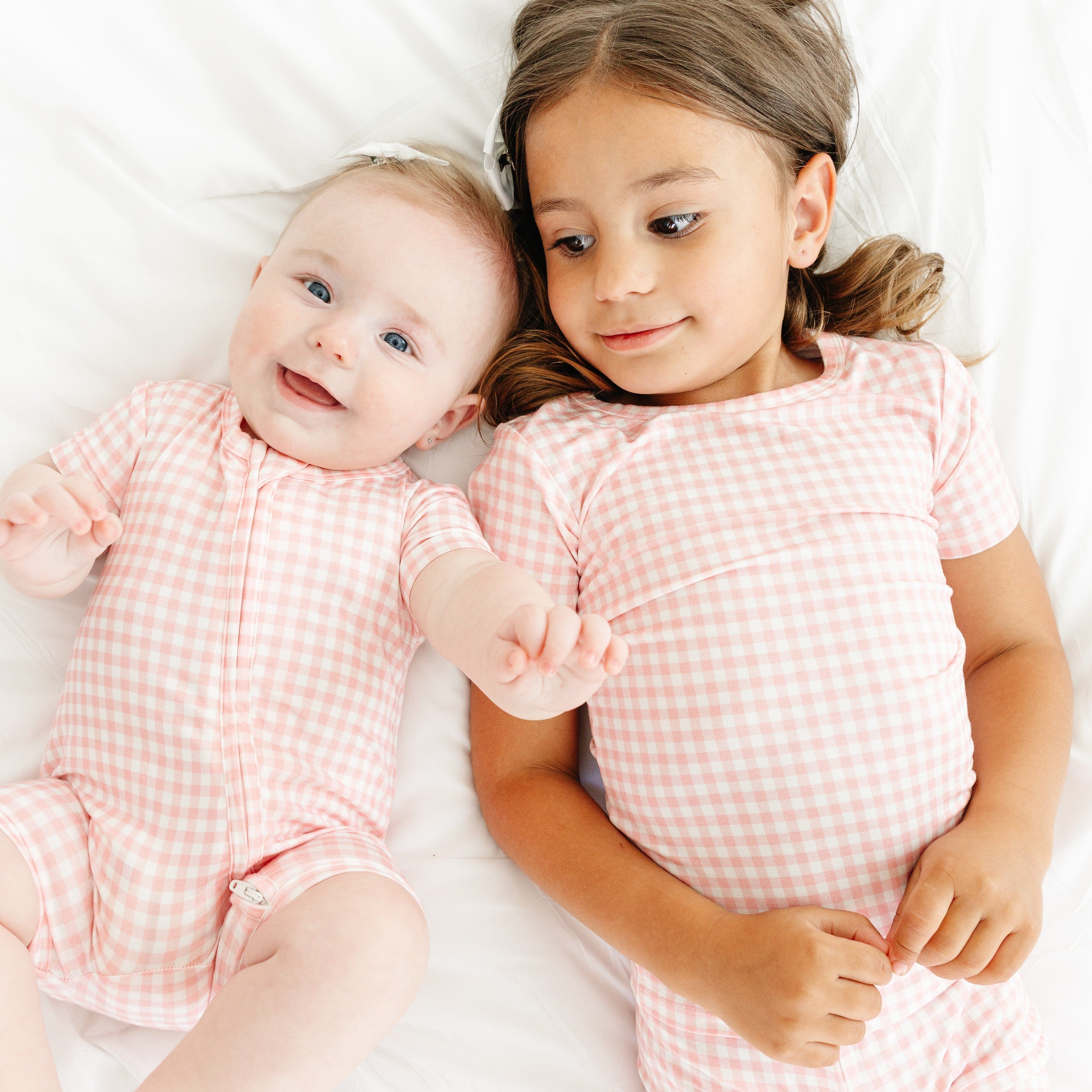 Sugar Gingham Short Sleeve & Shorts Bamboo Toddler Pajama Set Motette