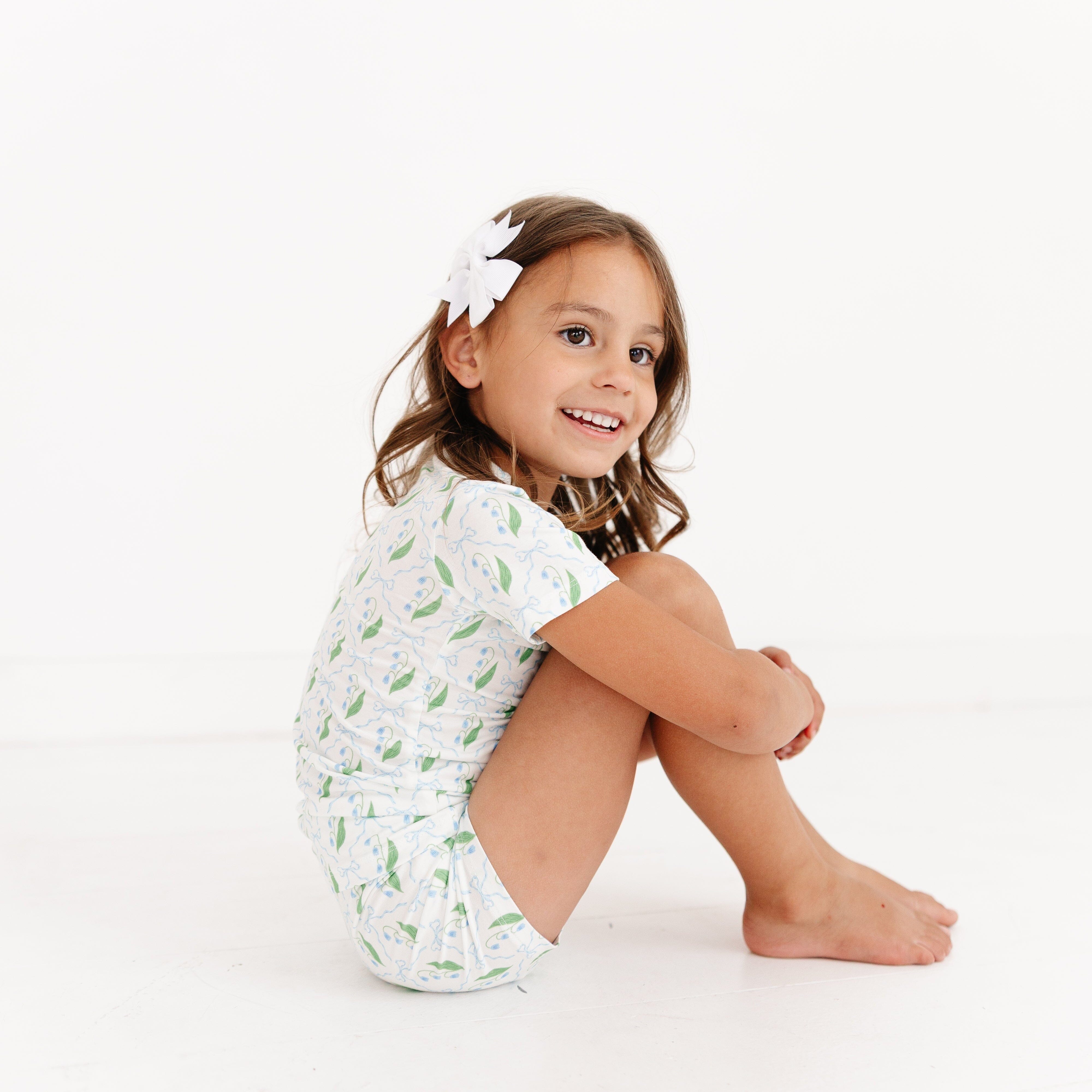 Bluebell Bows Short Sleeve & Shorts Bamboo Toddler Pajama Set Motette