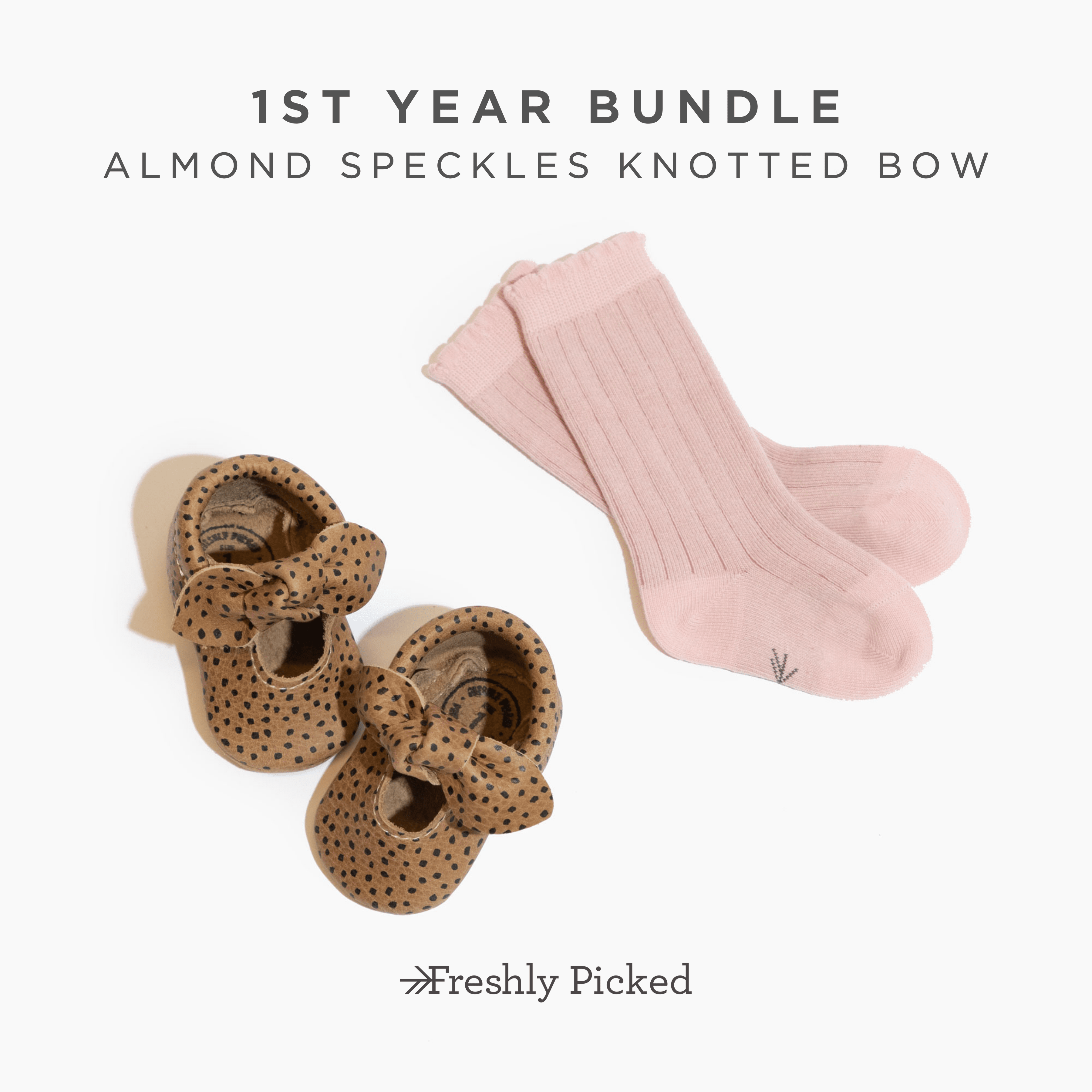 1st Year Bundle Bundles of Joy Bundles of Joy Almond Speckles Knotted Bow Mocc