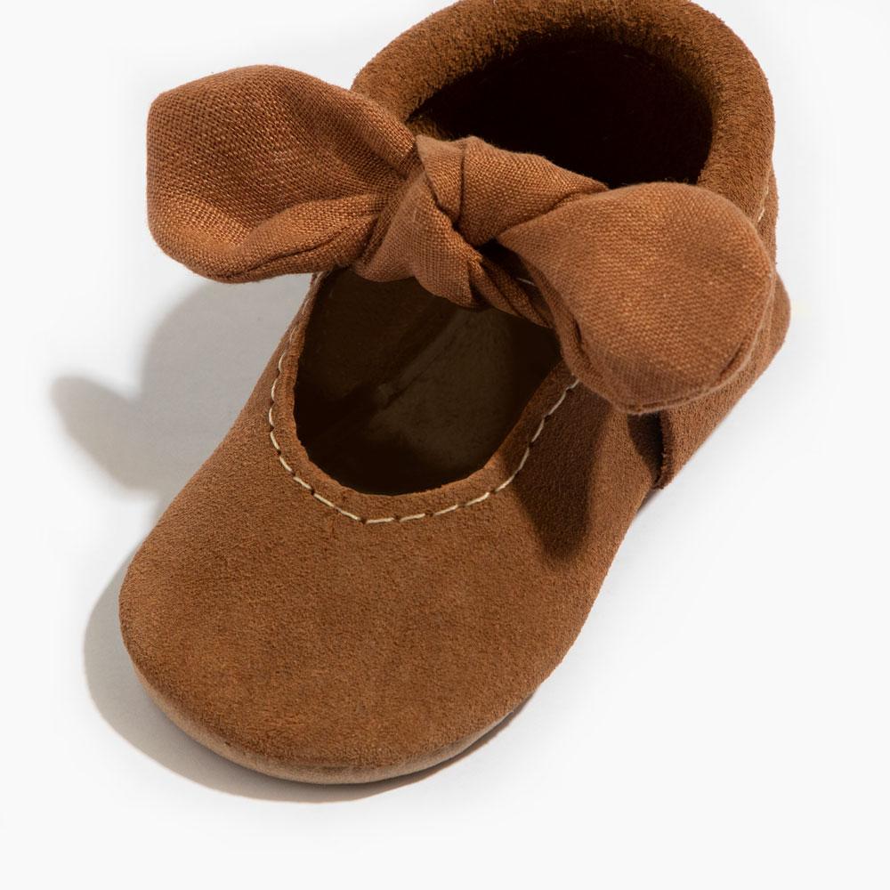 Amber Linen Knotted Bow Mocc Knotted Bow Mocc Soft Sole