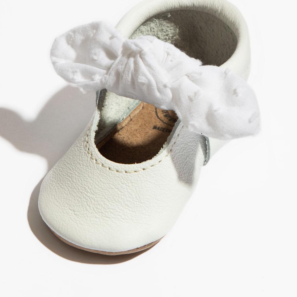Ivory Swiss Dot Knotted Bow Mocc Freshly Picked