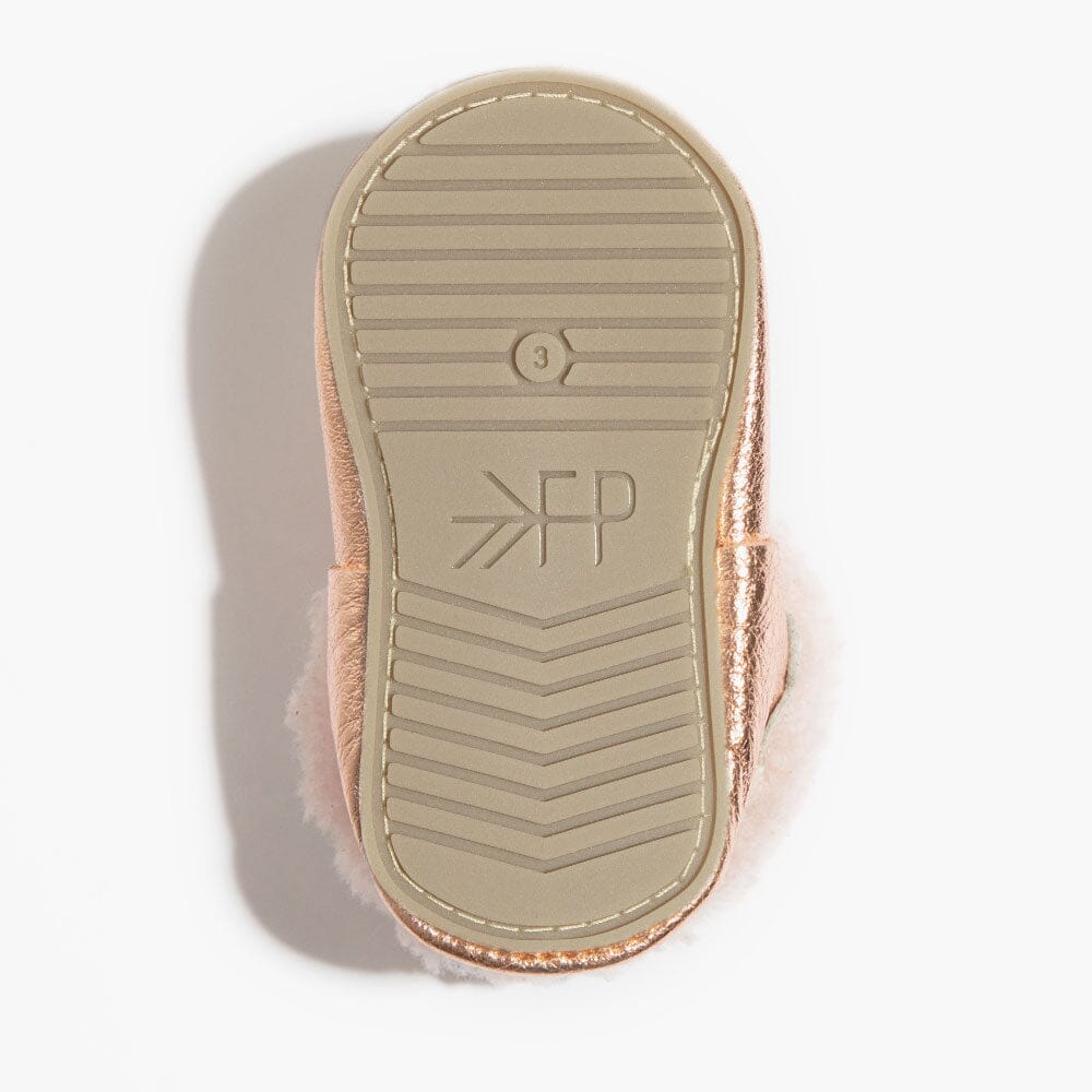 Rose Gold with Pink Shearling Bow Mocc Shearling Bow Mocc Soft Sole