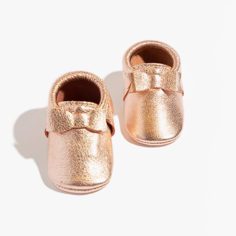 Rose Gold Bow Mocc Bow Moccasins Soft Soles 