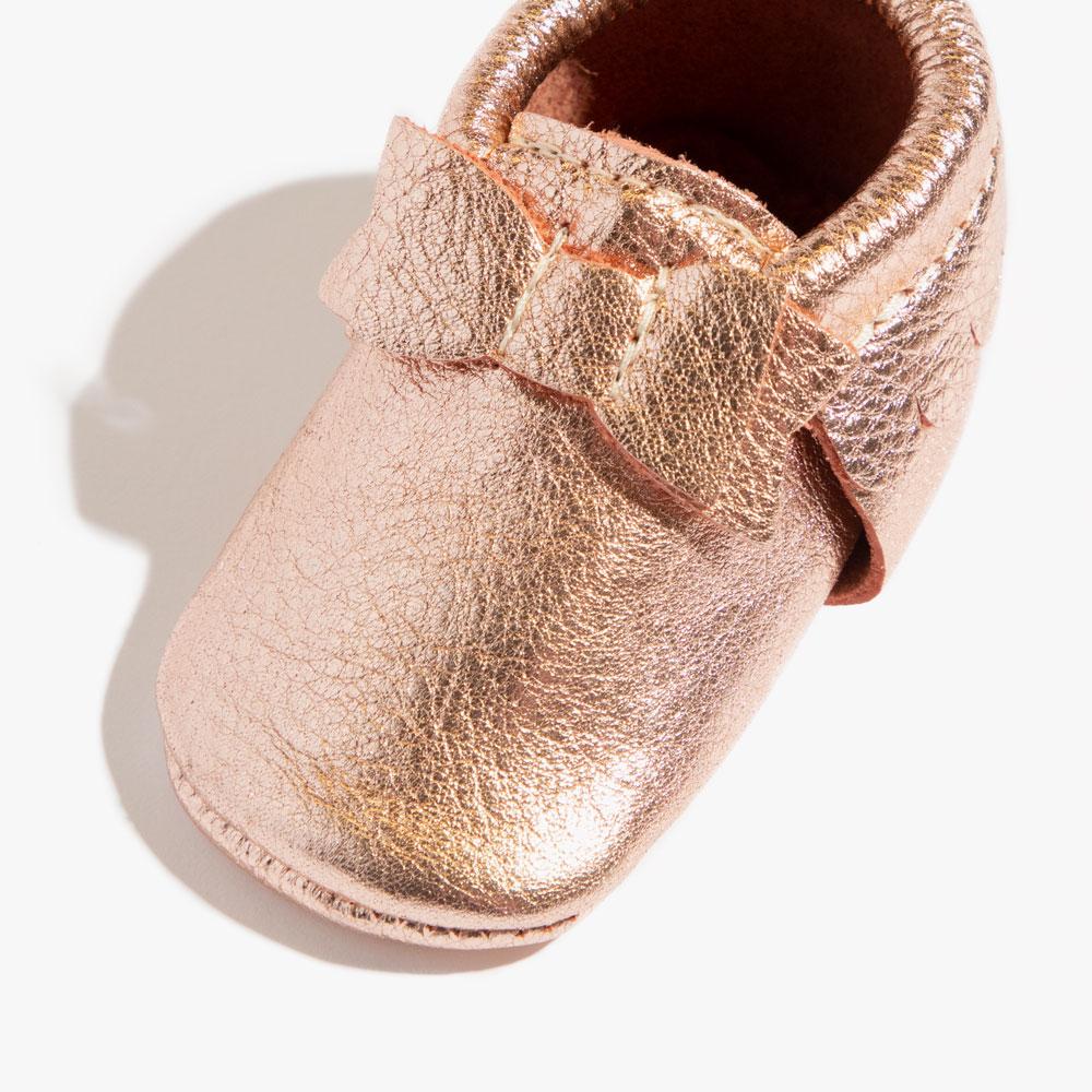 Rose Gold Bow Mocc Bow Moccasins Soft Soles