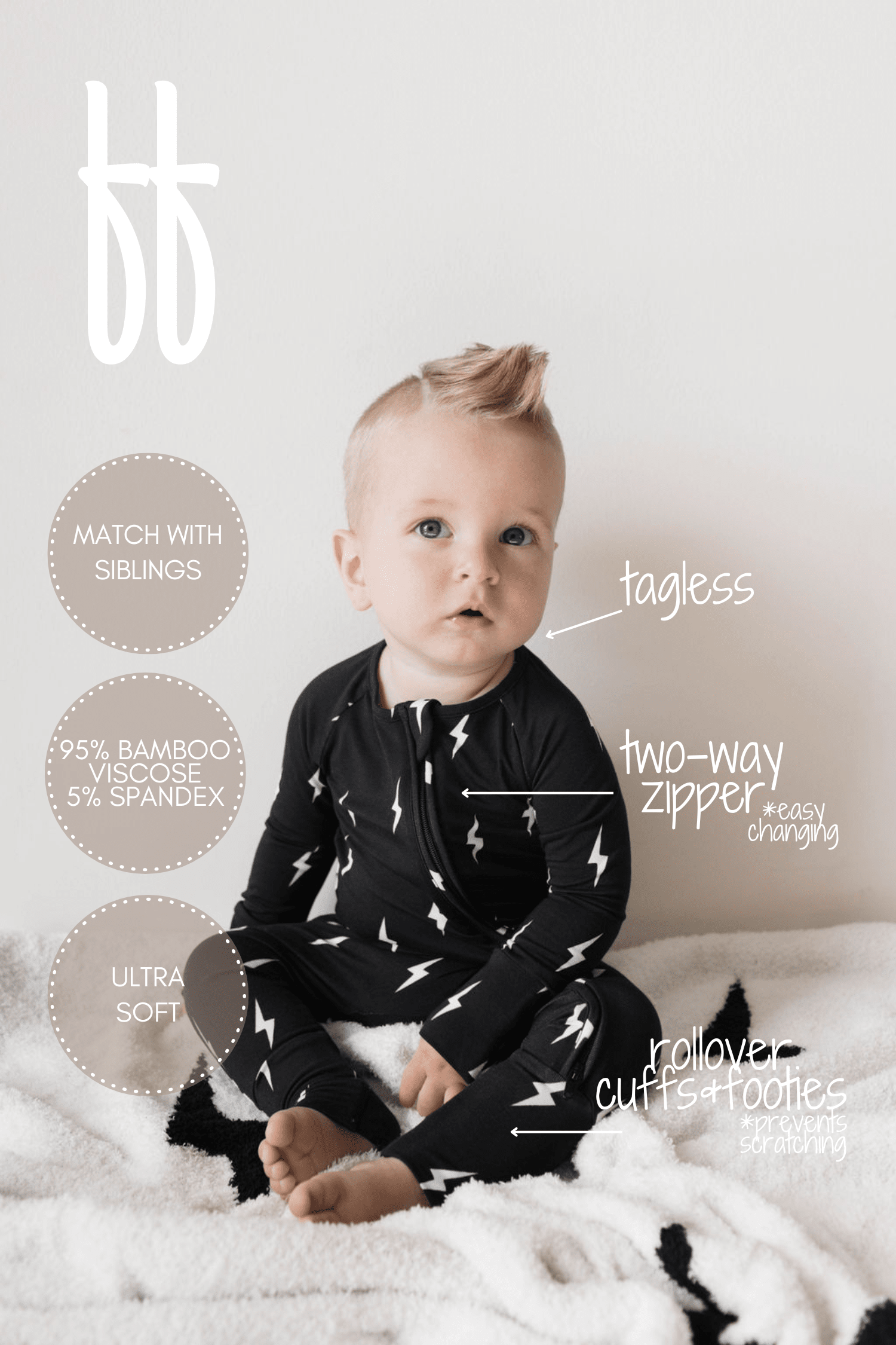 Bamboo Zip Pajamas | Midnight Lightning Bolt pajamas forever french baby 