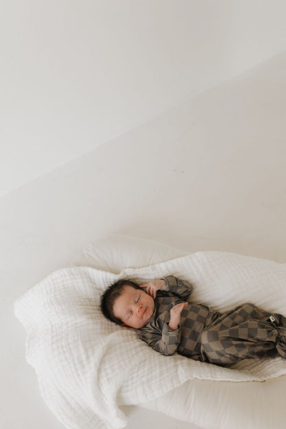 Bamboo Knotted Gown | Faded Checkerboard Knotted Gown forever french baby 
