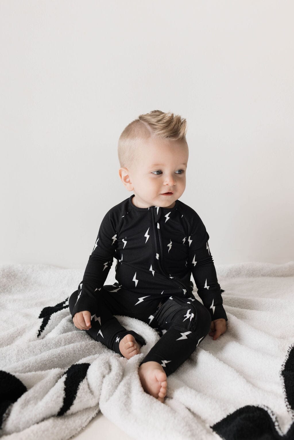 Bamboo Zip Pajamas | Midnight Lightning Bolt pajamas forever french baby 