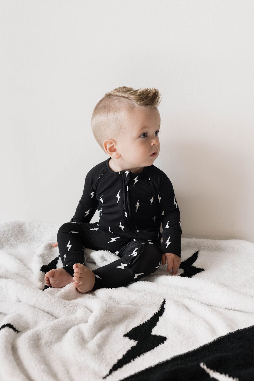 Bamboo Zip Pajamas | Midnight Lightning Bolt pajamas forever french baby 