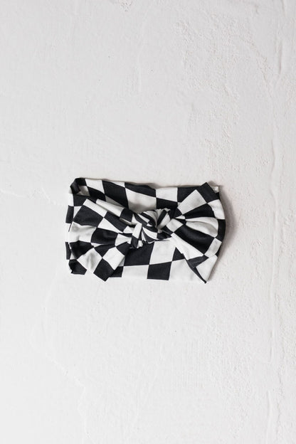 Bamboo Head Wrap | Black & White Wavy Checkerboard Head Wrap forever french baby 