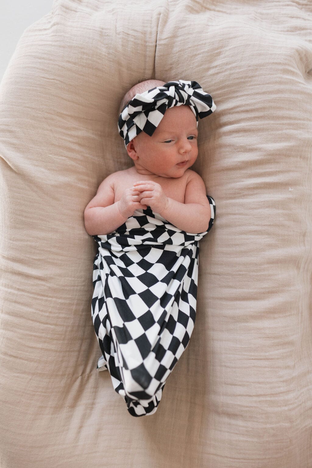 Bamboo Head Wrap | Black & White Wavy Checkerboard Head Wrap forever french baby 