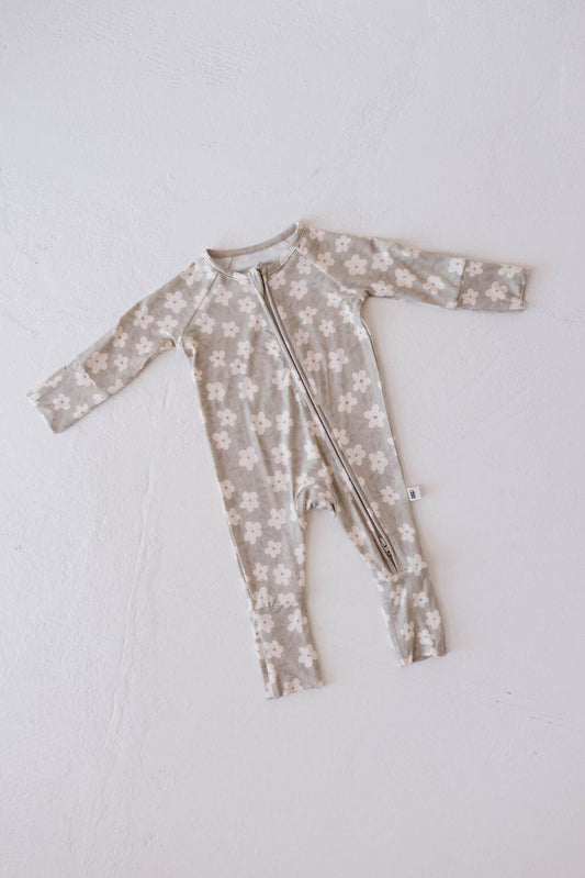 Bamboo Zip Pajamas | French Gray Floral forever french baby Newborn 