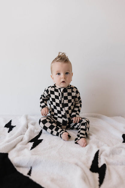 Bamboo Zip Pajamas | Black Checkerboard pajamas forever french baby 