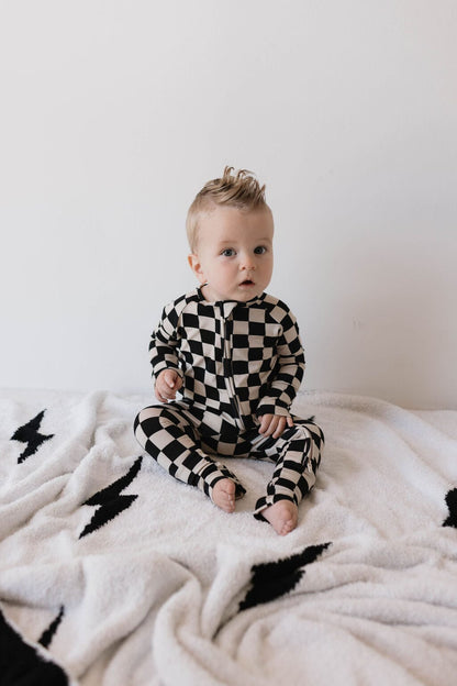 Bamboo Zip Pajamas | Black Checkerboard pajamas forever french baby 